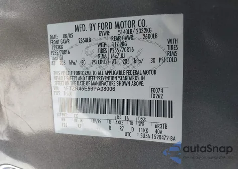 2006 Ford Ranger Fx4 Level Ii/Fx4 Off-Road/Sport/Xlt z USA, uszkodzony, nr VIN 1FTZR45E56PA08006